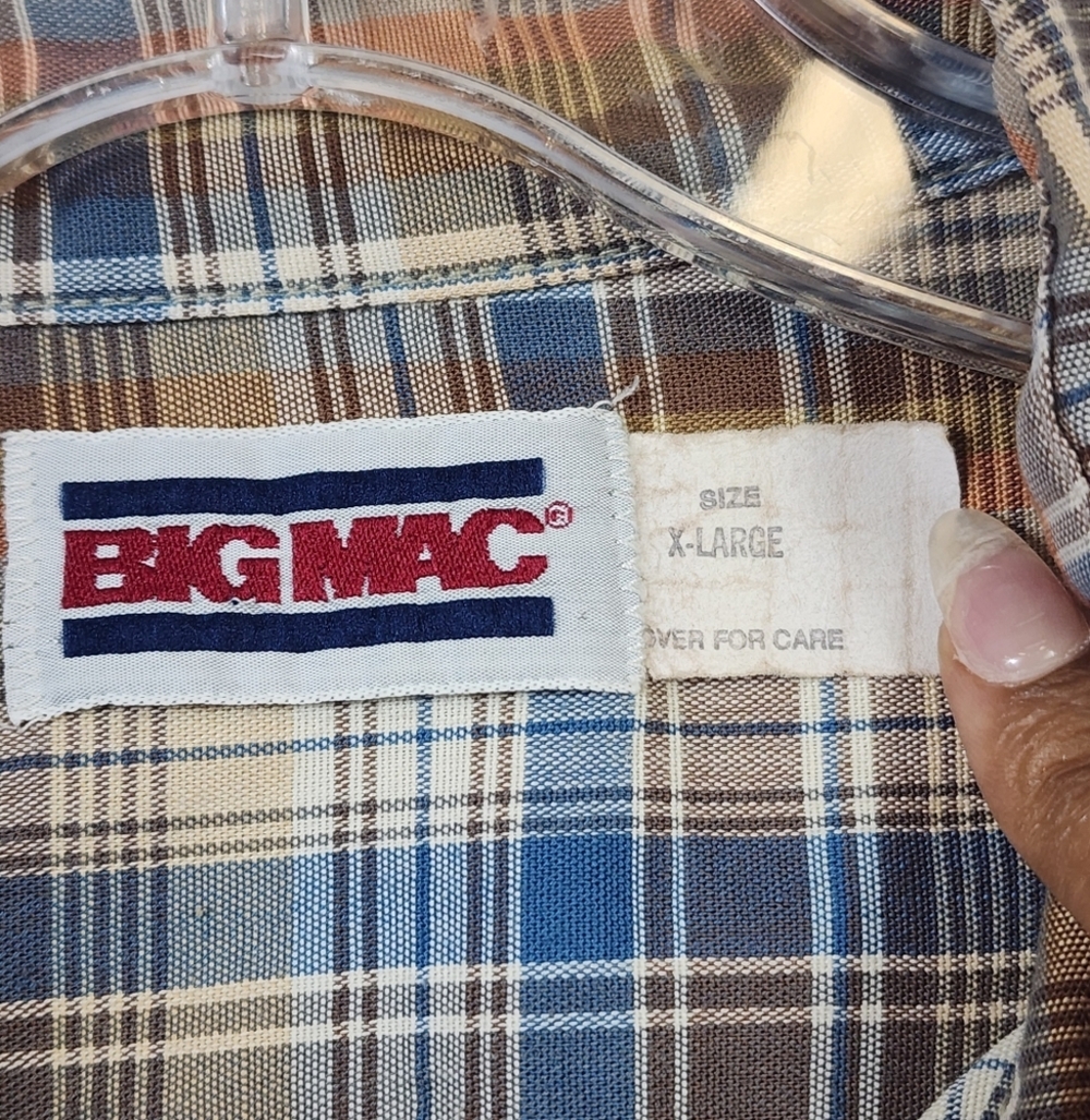 Big Mac Men's Plaid Blue & Brown Shirt Short Sleeve Front Pocket, sz XL - Picture 2 of 8